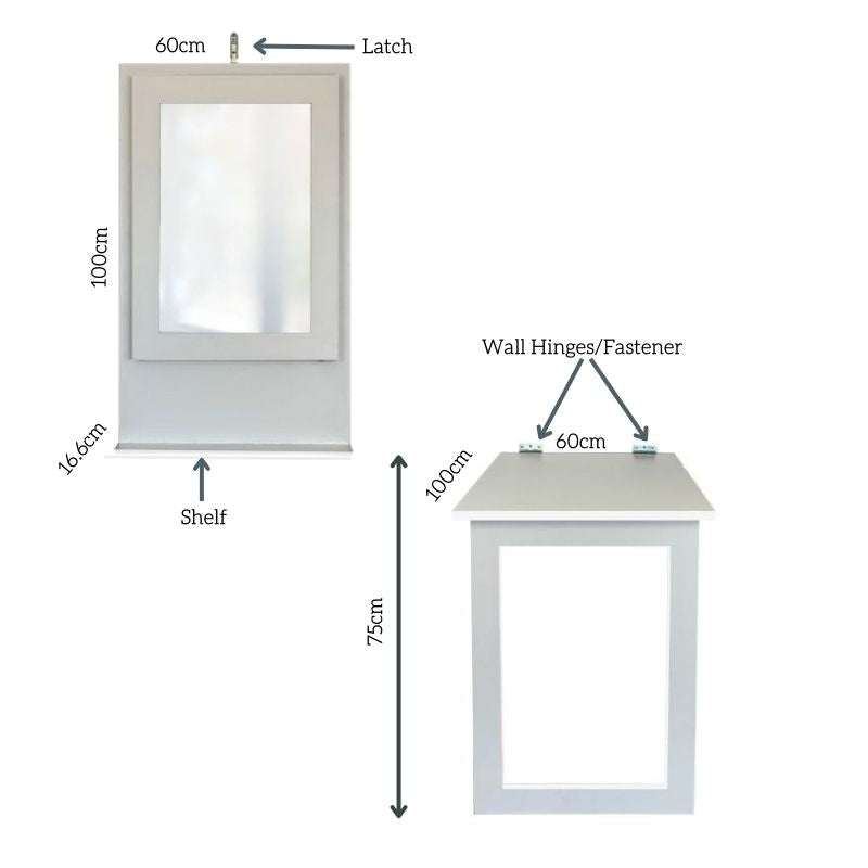 Fold Up Wall Mounted Desk & Mirror 100x60cm